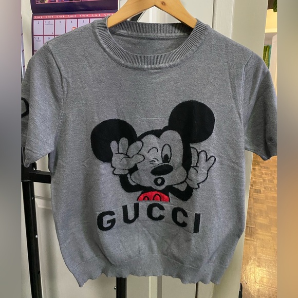 Gucci Tops - Gucci Gray Tee with Playful Mickey Design